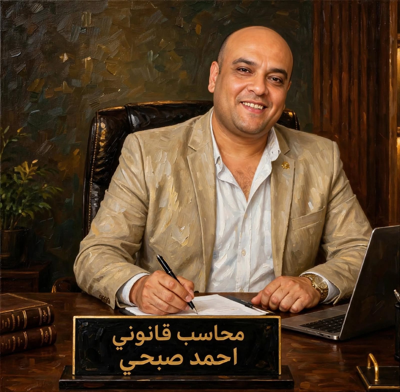 الأستاذ أحمد صبحي، محاسب قانوني، في مكتبه